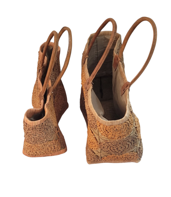Conjunto de Bolsas de Palha Africana com alça de Couro - Imagem 5
