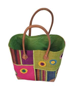 Bolsa de Rafia com alça de Couro