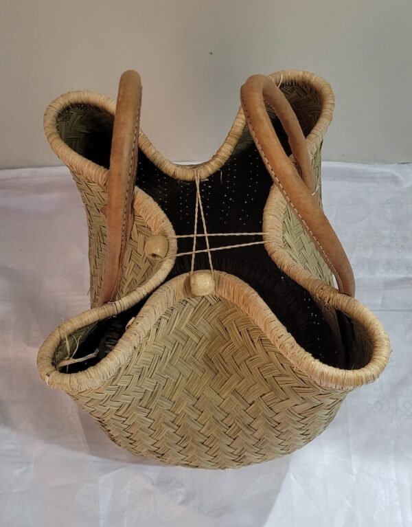 Cesto Shopper Africana de Palha com alça de Couro