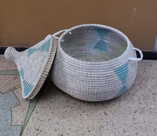 Cesto Artesanal Decorativo Africano De Palha Com Tampa - Imagem 2