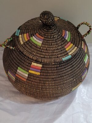 Cesto Artesanal Decorativo Africano De Palha Com Tampa