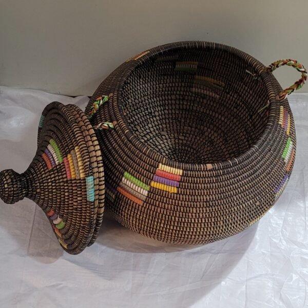 Cesto Artesanal Decorativo Africano De Palha Com Tampa - Imagem 3